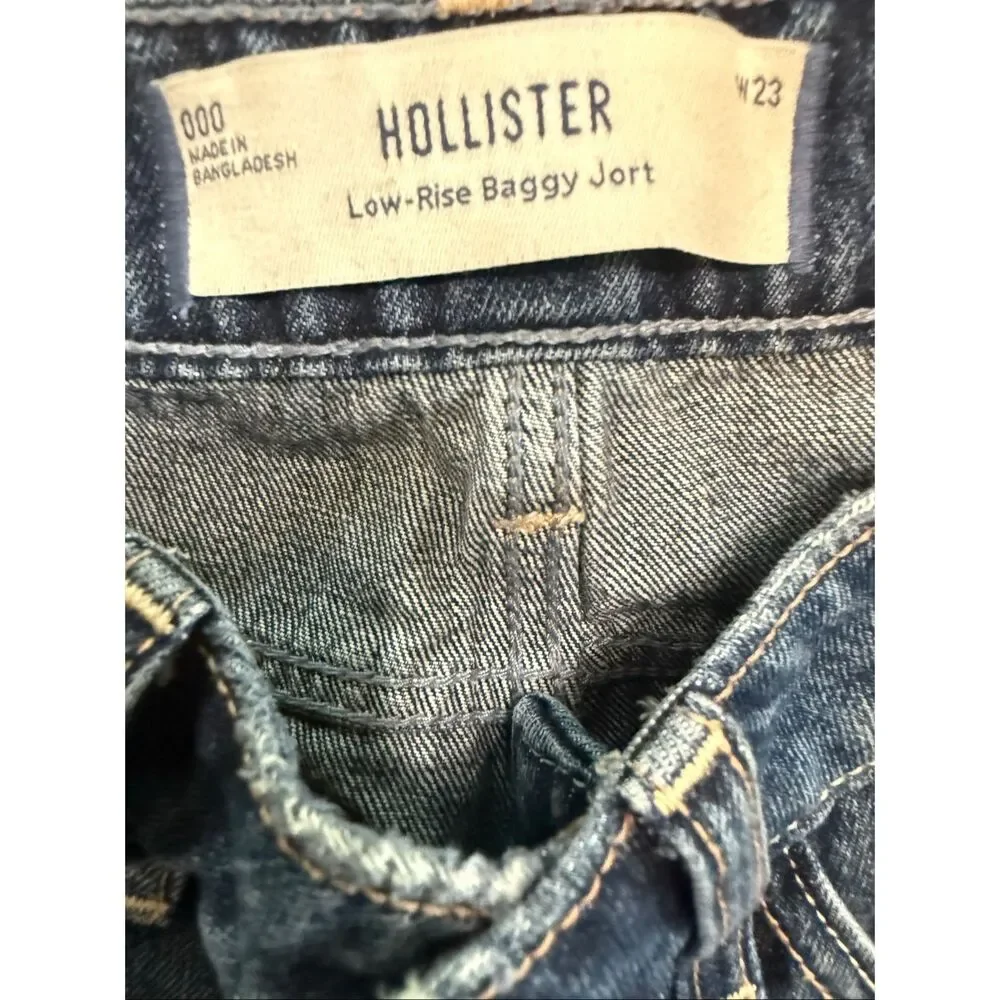 HOLLISTER Women's Low Rise Baggy Jort Raw Hem Denim Shorts Blue Size 000/W23